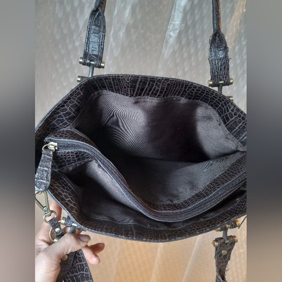 Etienne Aigner Olive Green Croc Embossed Leather Tote Bag